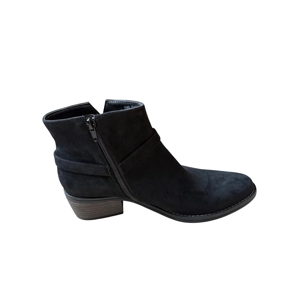 White Mountain Womens Black Ankle Boots Horsebit Buckle Booties Size 10